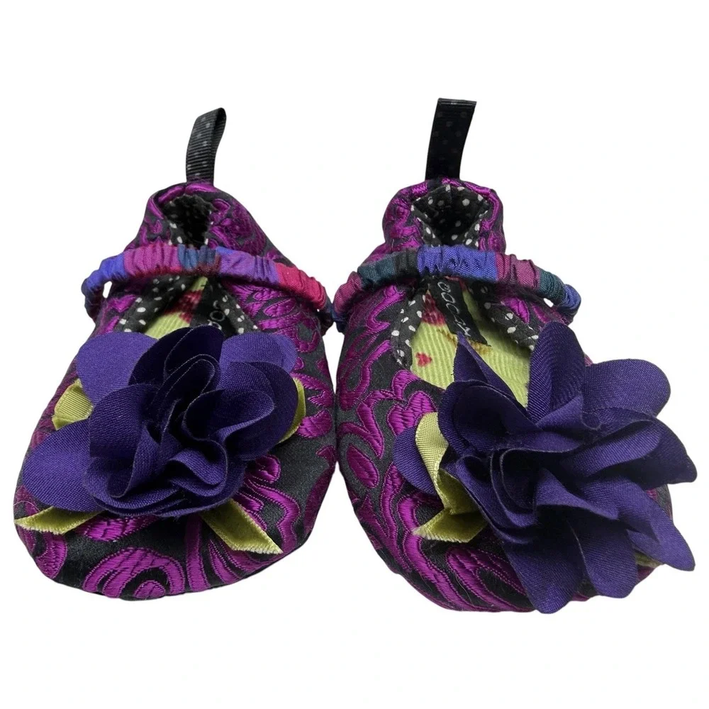 Goody Infant Baby Soft Sole Crib Shoes Floral Purple‎ Black Size 2-3 Prewalker